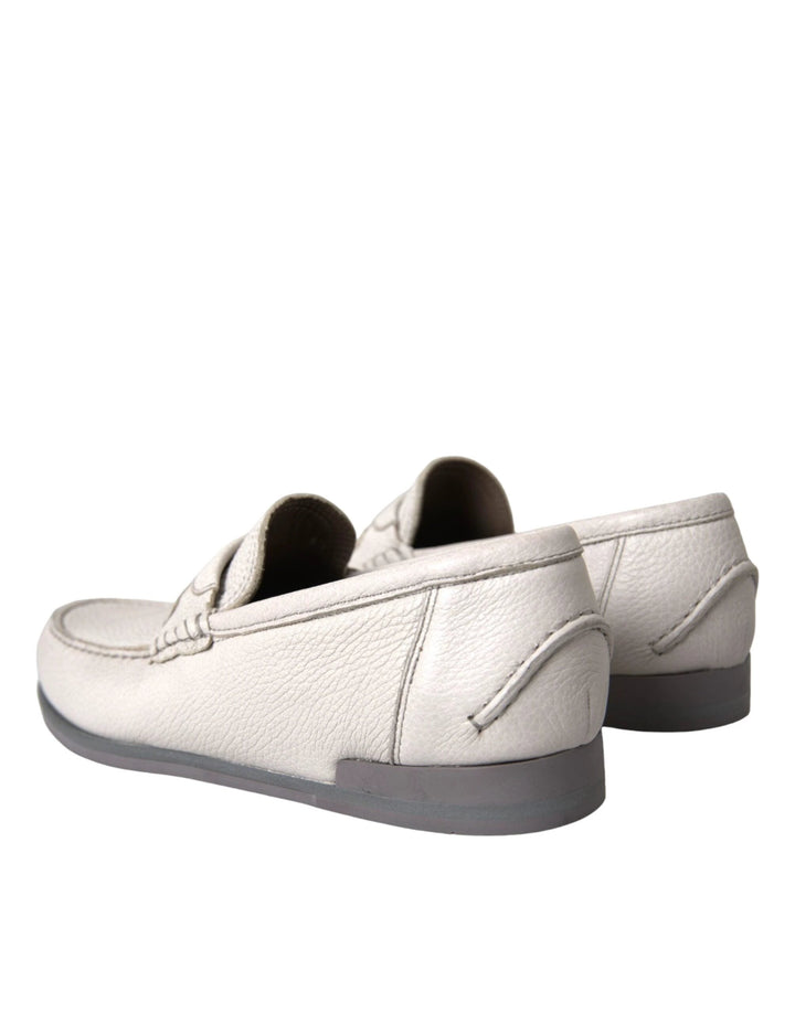 Dolce &amp; Gabbana White Gray Leather Slip Mocassin Shoes Loafer by Dolce &amp; Gabbana outlet now on sale