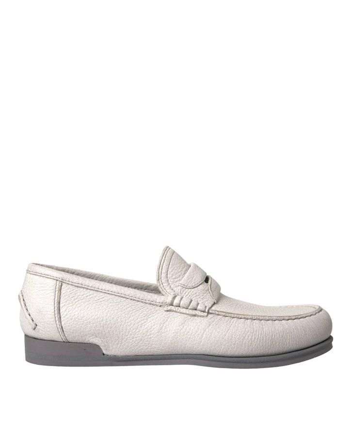 Dolce &amp; Gabbana White Gray Leather Slip Mocassin Shoes Loafer by Dolce &amp; Gabbana outlet now on sale