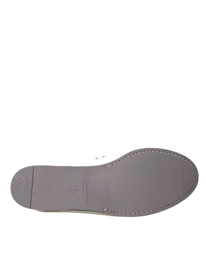 Dolce &amp; Gabbana White Gray Leather Slip Mocassin Shoes Loafer by Dolce &amp; Gabbana outlet now on sale