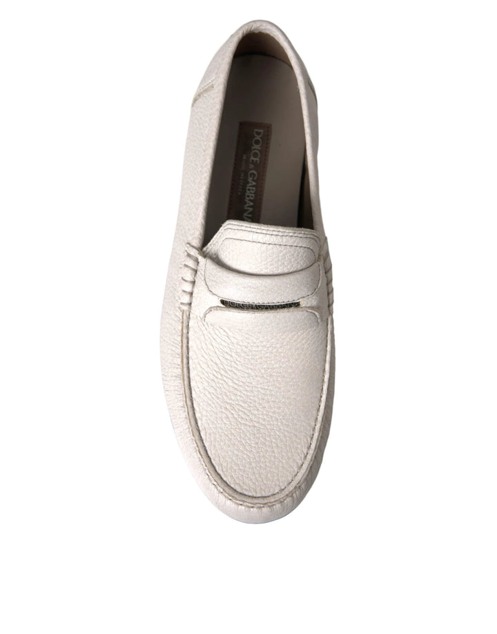 Dolce &amp; Gabbana White Gray Leather Slip Mocassin Shoes Loafer by Dolce &amp; Gabbana outlet now on sale