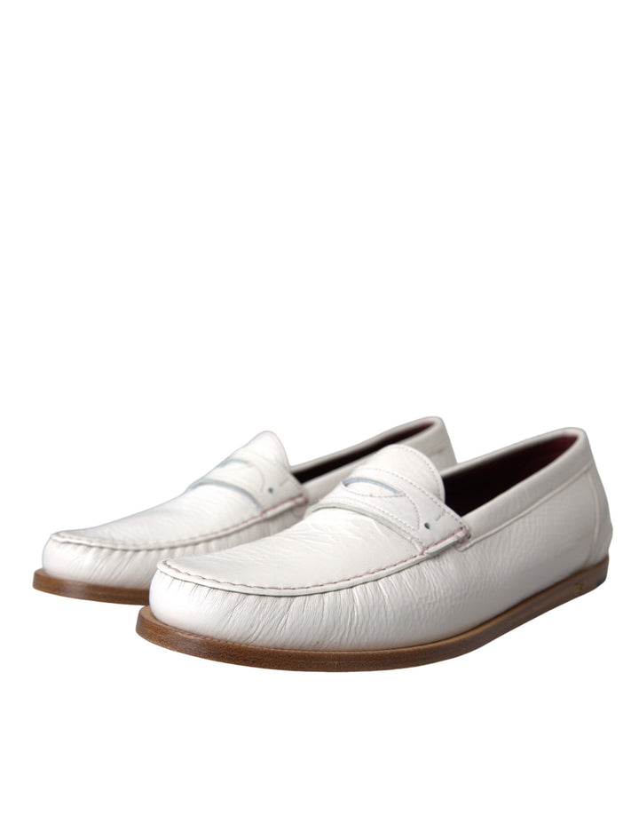 Dolce & Gabbana White Leather Slip On Mocassin Loafers Shoes by Dolce & Gabbana outlet now on sale