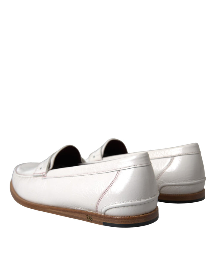 Dolce & Gabbana White Leather Slip On Mocassin Loafers Shoes by Dolce & Gabbana outlet now on sale
