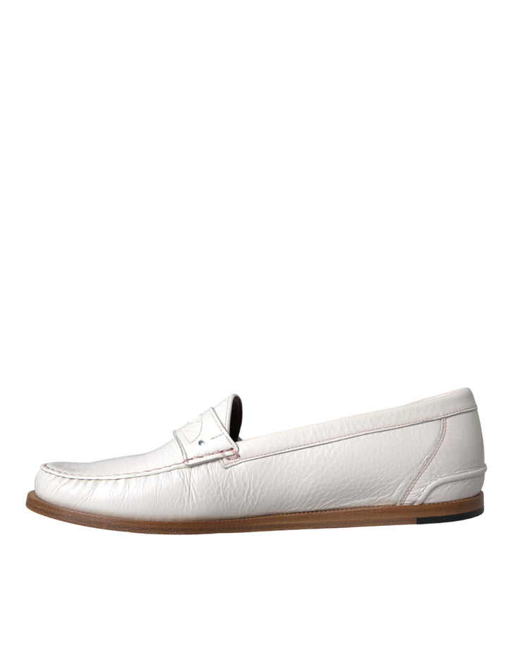 Dolce & Gabbana White Leather Slip On Mocassin Loafers Shoes by Dolce & Gabbana outlet now on sale