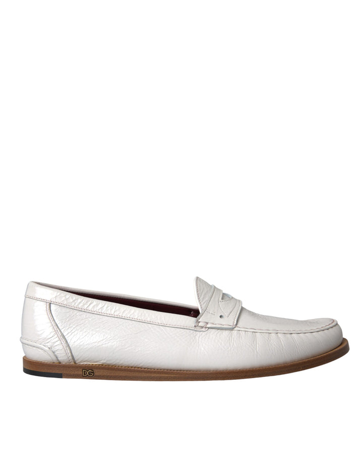 Dolce & Gabbana White Leather Slip On Mocassin Loafers Shoes by Dolce & Gabbana outlet now on sale