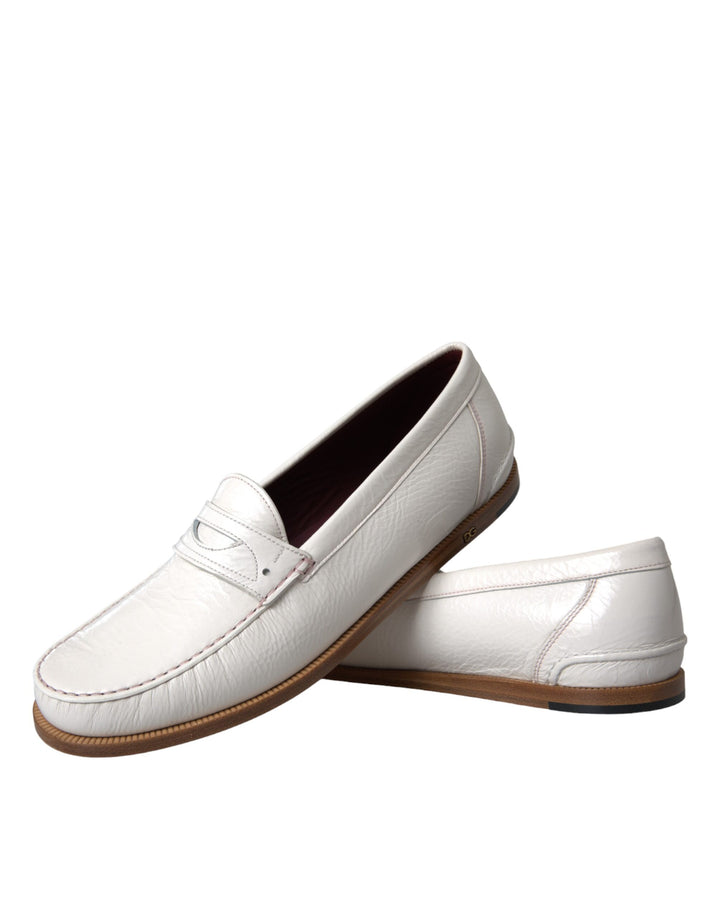 Dolce & Gabbana White Leather Slip On Mocassin Loafers Shoes by Dolce & Gabbana outlet now on sale