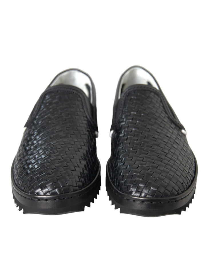 Dolce &amp; Gabbana Black Woven Buffalo Leather Men Loafers Shoes by Dolce &amp; Gabbana outlet now on sale