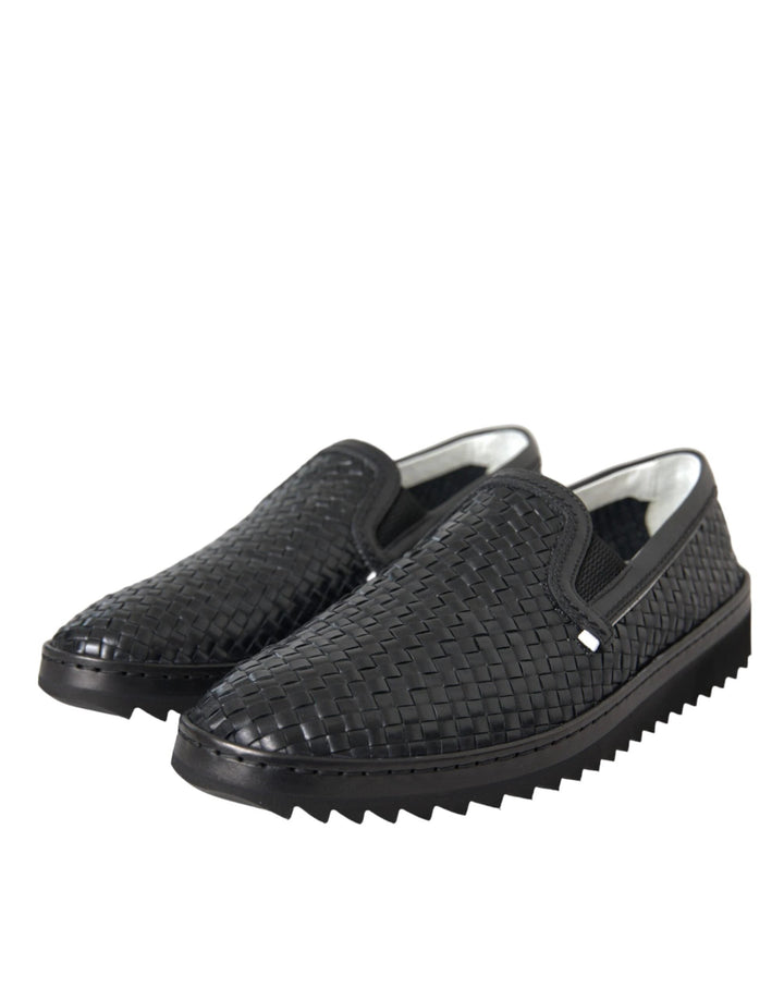 Dolce &amp; Gabbana Black Woven Buffalo Leather Men Loafers Shoes by Dolce &amp; Gabbana outlet now on sale