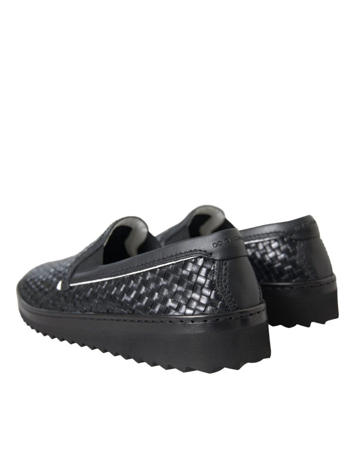 Dolce &amp; Gabbana Black Woven Buffalo Leather Men Loafers Shoes by Dolce &amp; Gabbana outlet now on sale