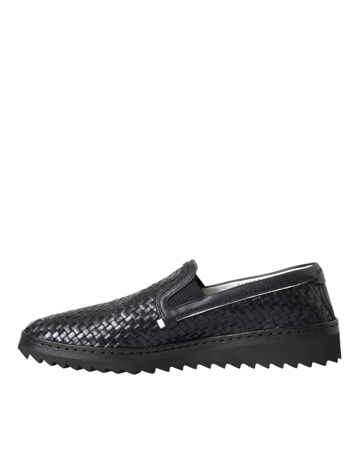 Dolce &amp; Gabbana Black Woven Buffalo Leather Men Loafers Shoes by Dolce &amp; Gabbana outlet now on sale