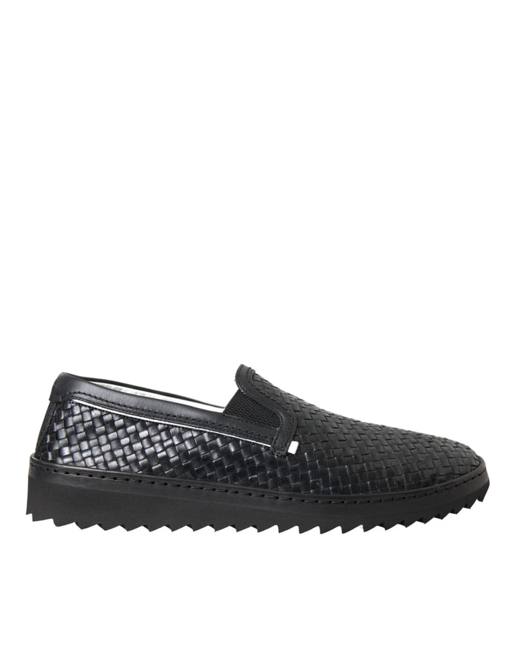 Dolce &amp; Gabbana Black Woven Buffalo Leather Men Loafers Shoes by Dolce &amp; Gabbana outlet now on sale