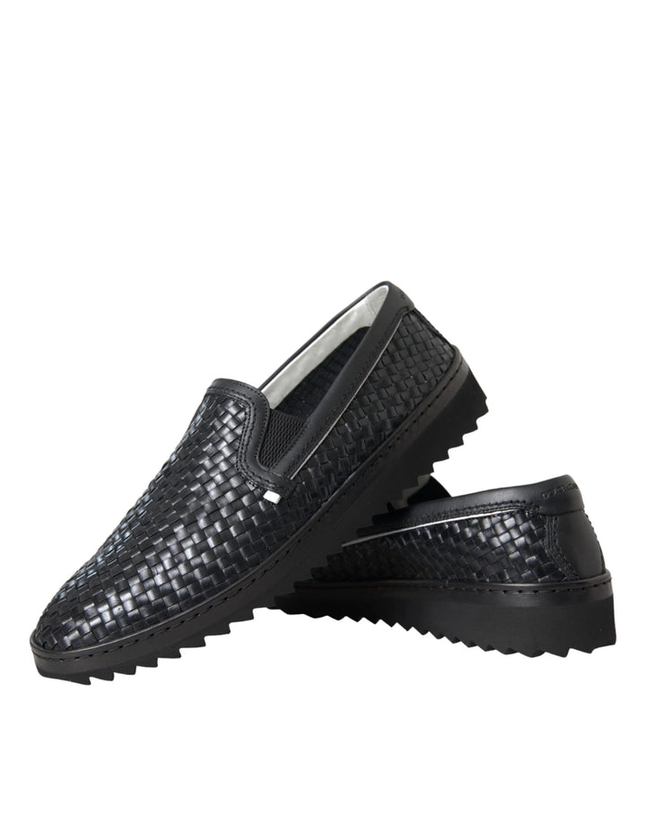 Dolce &amp; Gabbana Black Woven Buffalo Leather Men Loafers Shoes by Dolce &amp; Gabbana outlet now on sale