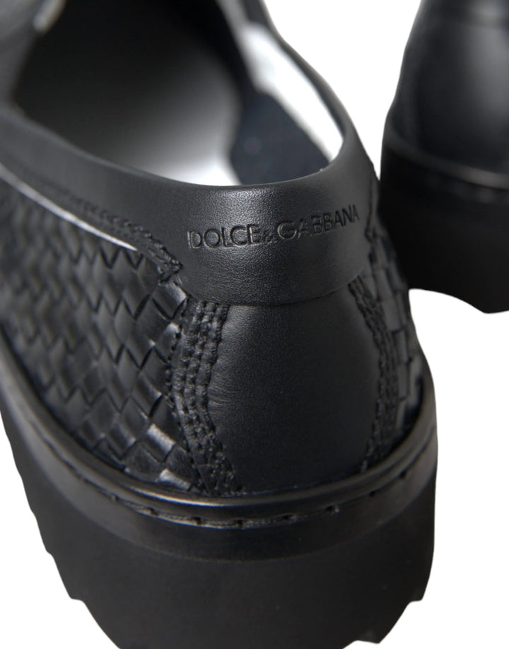 Dolce &amp; Gabbana Black Woven Buffalo Leather Men Loafers Shoes by Dolce &amp; Gabbana outlet now on sale