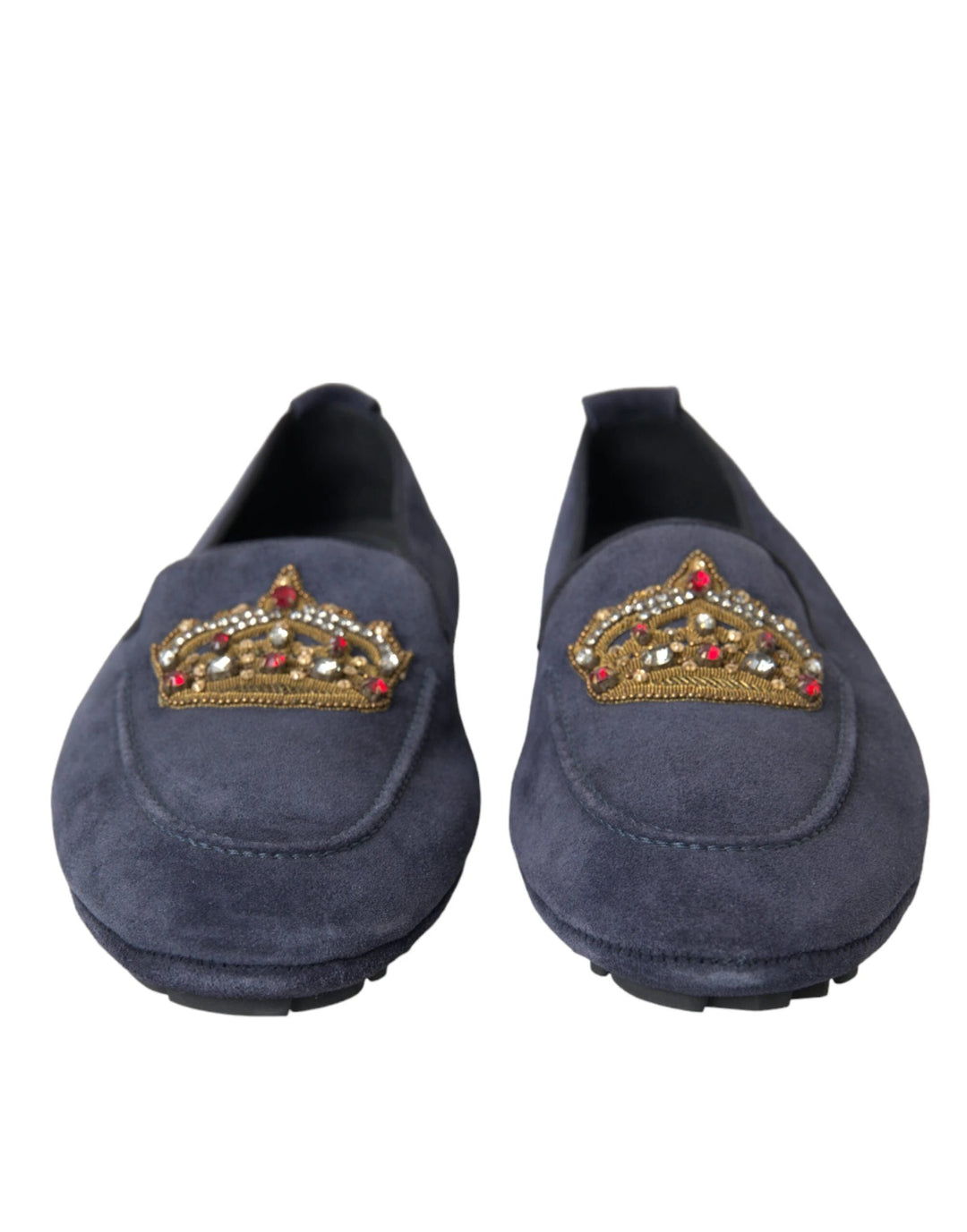 Dolce &amp; Gabbana Sample Sale Dolce &amp; Gabbana Blue Leather Suede Crystal Crown Loafers Shoes - | Designer outlet