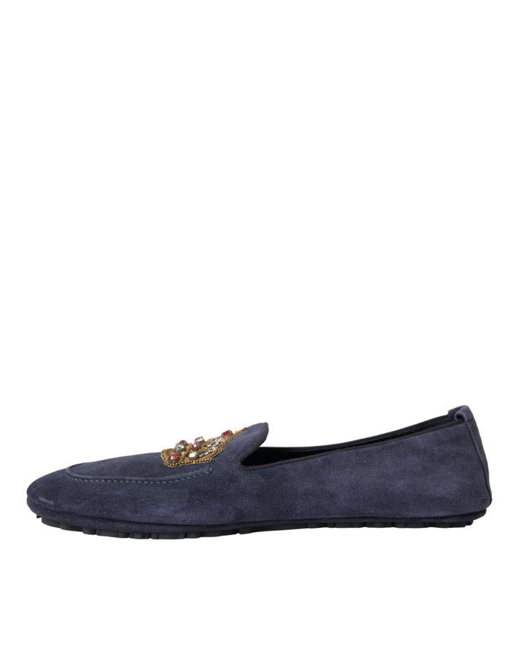 Dolce &amp; Gabbana Sample Sale Dolce &amp; Gabbana Blue Leather Suede Crystal Crown Loafers Shoes - | Designer outlet