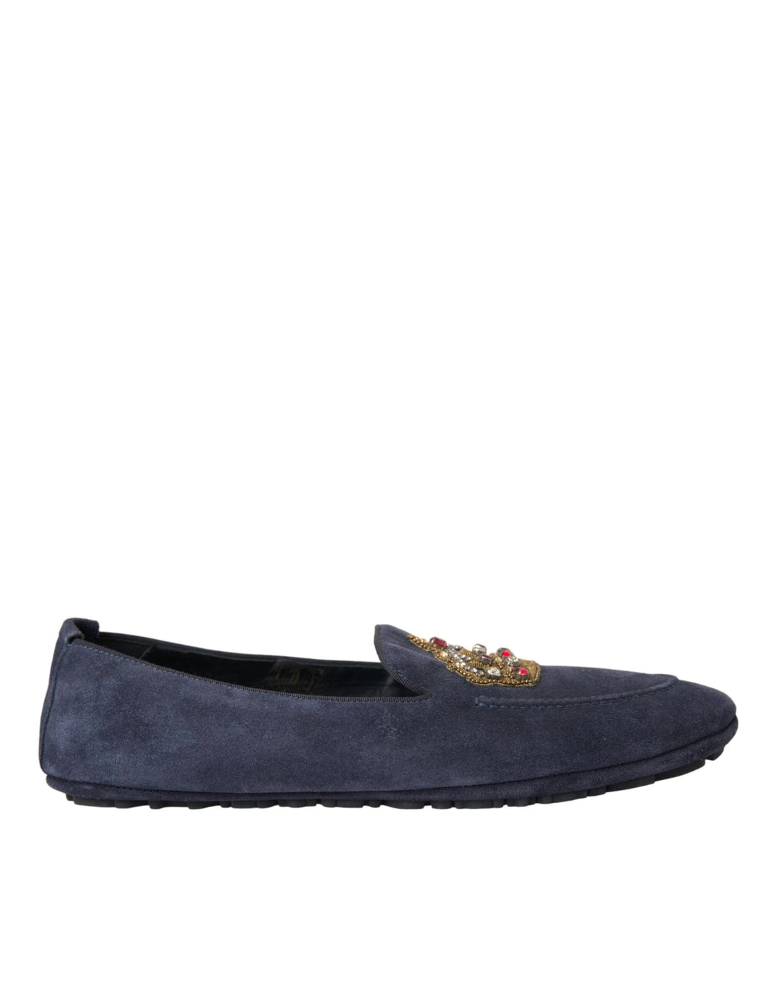 Dolce &amp; Gabbana Sample Sale Dolce &amp; Gabbana Blue Leather Suede Crystal Crown Loafers Shoes - | Designer outlet