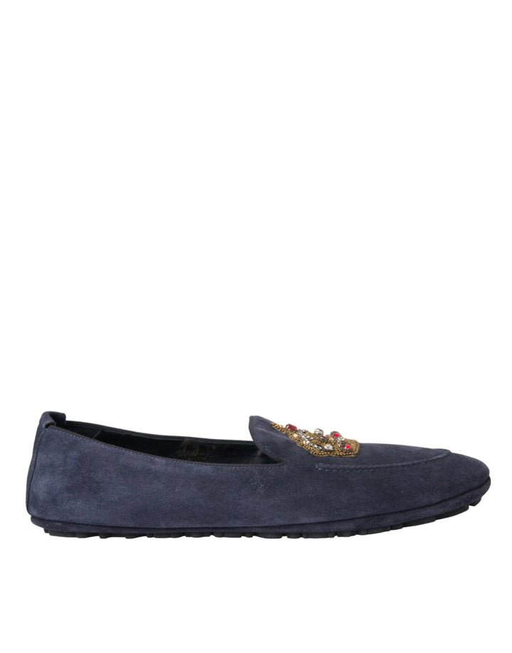 Dolce &amp; Gabbana Sample Sale Dolce &amp; Gabbana Blue Leather Suede Crystal Crown Loafers Shoes - | Designer outlet