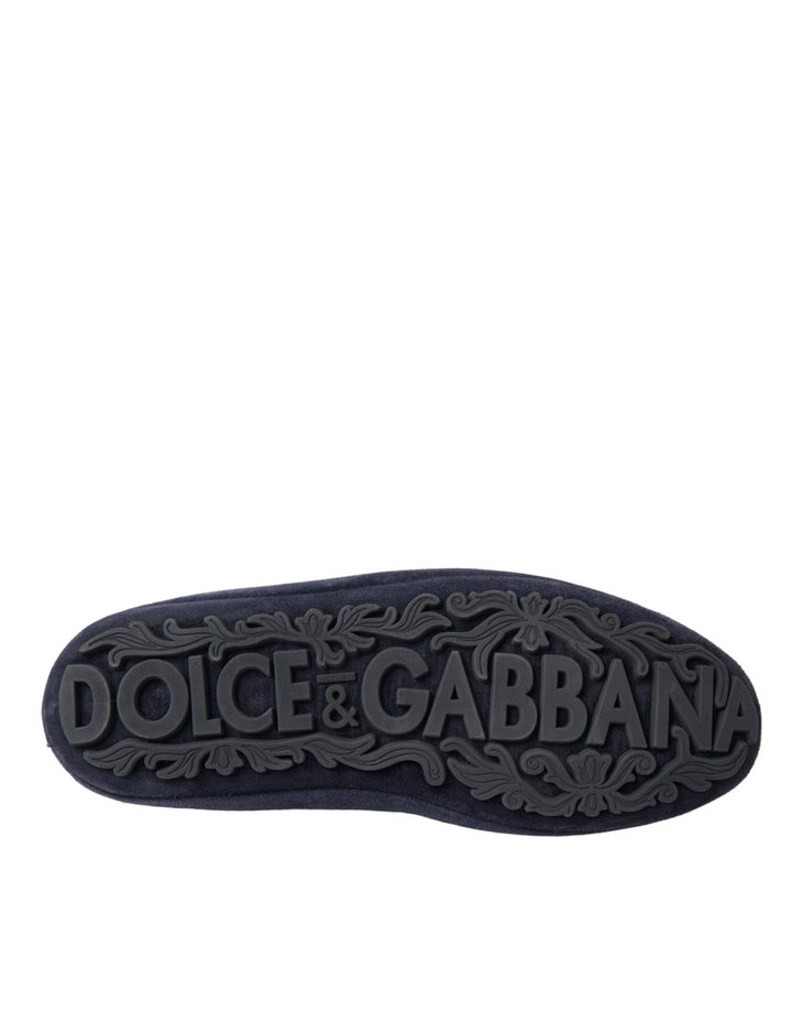 Dolce &amp; Gabbana Sample Sale Dolce &amp; Gabbana Blue Leather Suede Crystal Crown Loafers Shoes - | Designer outlet