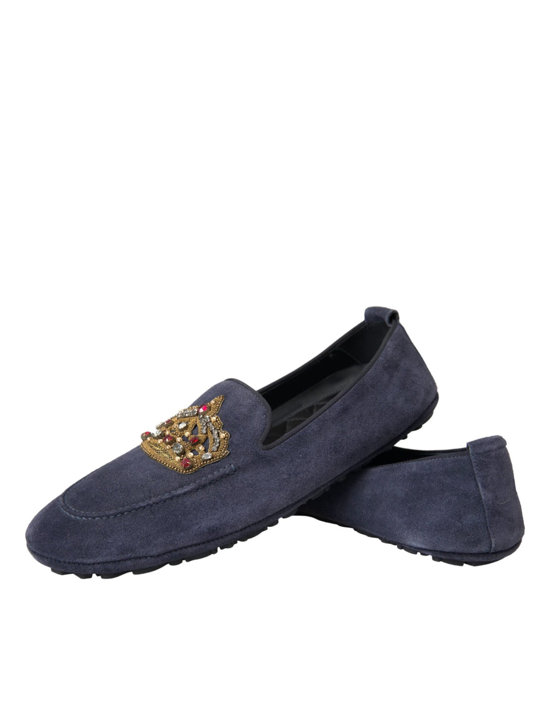 Dolce &amp; Gabbana Sample Sale Dolce &amp; Gabbana Blue Leather Suede Crystal Crown Loafers Shoes - | Designer outlet