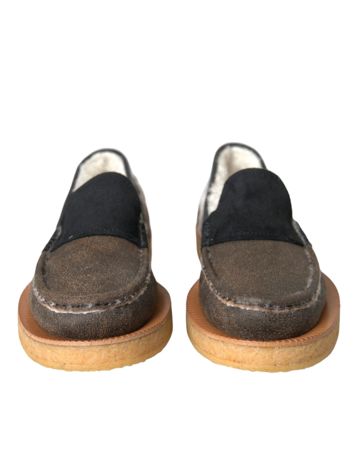 Dolce &amp; Gabbana Brown Black Fur Leather Loafers Men Shoes by Dolce &amp; Gabbana outlet now on sale