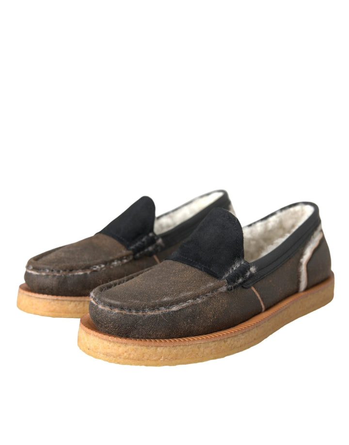 Dolce &amp; Gabbana Sample Sale Dolce &amp; Gabbana Brown Black Fur Leather Loafers Men Shoes - | Designer outlet