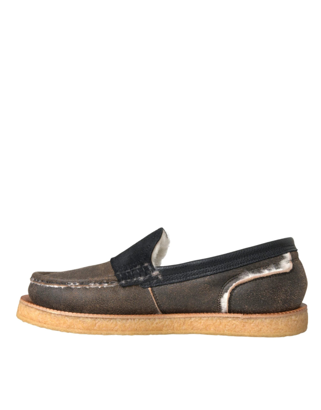 Dolce &amp; Gabbana Sample Sale Dolce &amp; Gabbana Brown Black Fur Leather Loafers Men Shoes - | Designer outlet