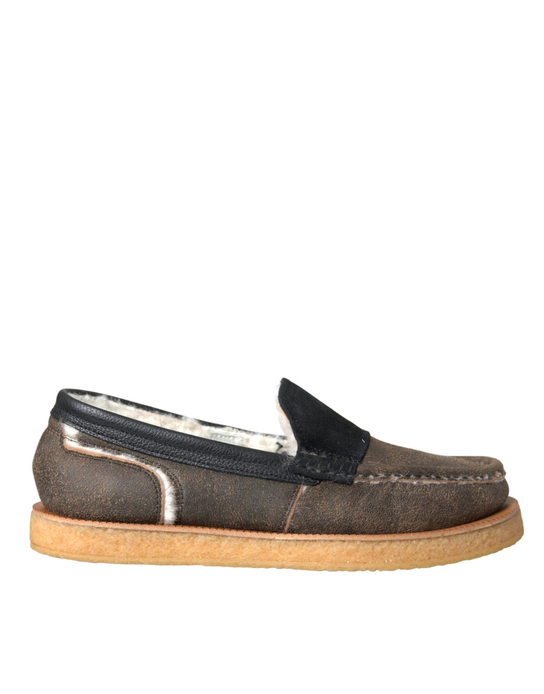 Dolce &amp; Gabbana Sample Sale Dolce &amp; Gabbana Brown Black Fur Leather Loafers Men Shoes - | Designer outlet