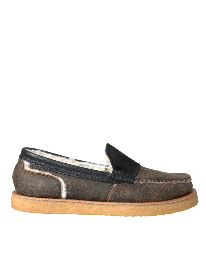 Dolce &amp; Gabbana Sample Sale Dolce &amp; Gabbana Brown Black Fur Leather Loafers Men Shoes - | Designer outlet