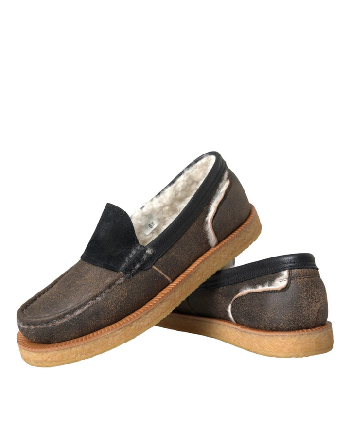 Dolce &amp; Gabbana Sample Sale Dolce &amp; Gabbana Brown Black Fur Leather Loafers Men Shoes - | Designer outlet