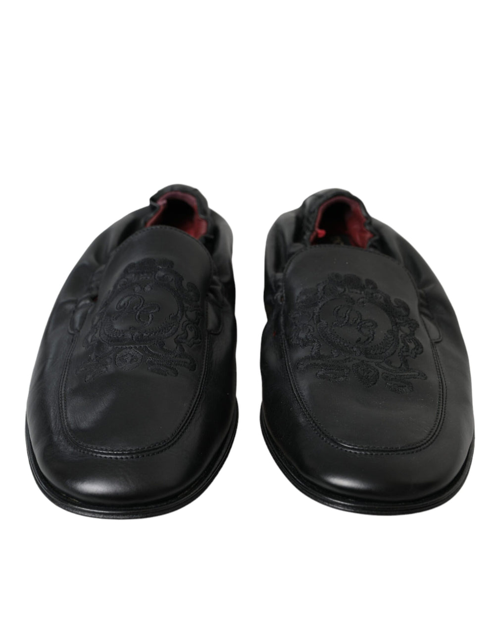Dolce & Gabbana Black Logo Embroidered Leather Loafer Men Dress Shoes by Dolce & Gabbana outlet now on sale