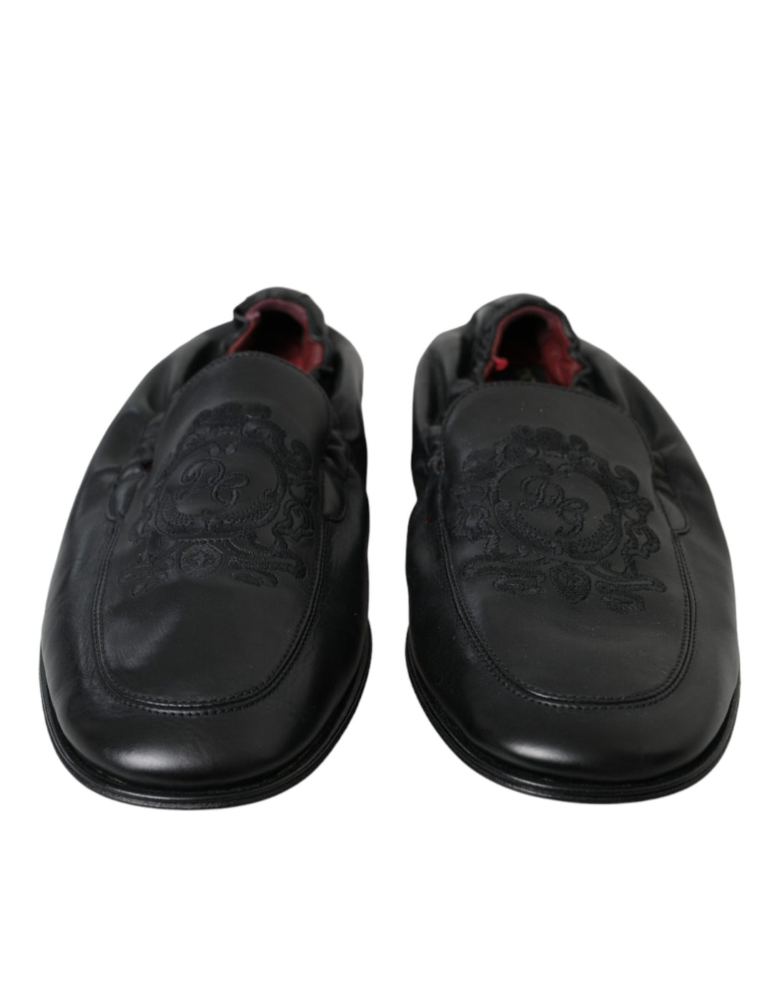 Dolce & Gabbana Black Logo Embroidered Leather Loafer Men Dress Shoes by Dolce & Gabbana outlet now on sale