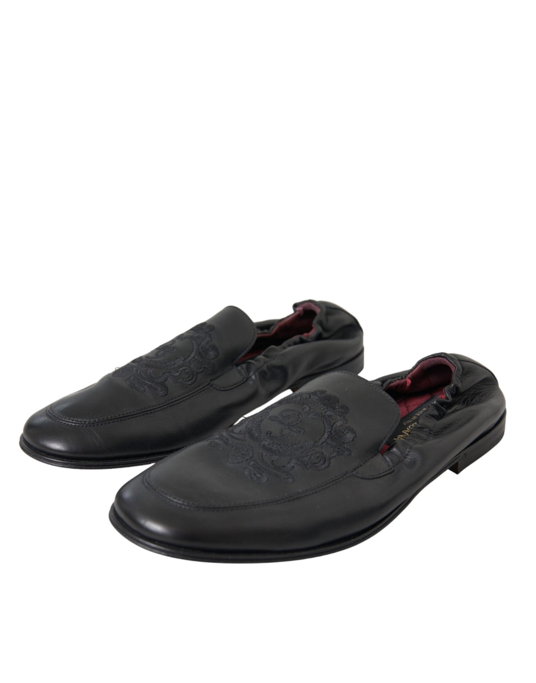 Dolce & Gabbana Black Logo Embroidered Leather Loafer Men Dress Shoes by Dolce & Gabbana outlet now on sale