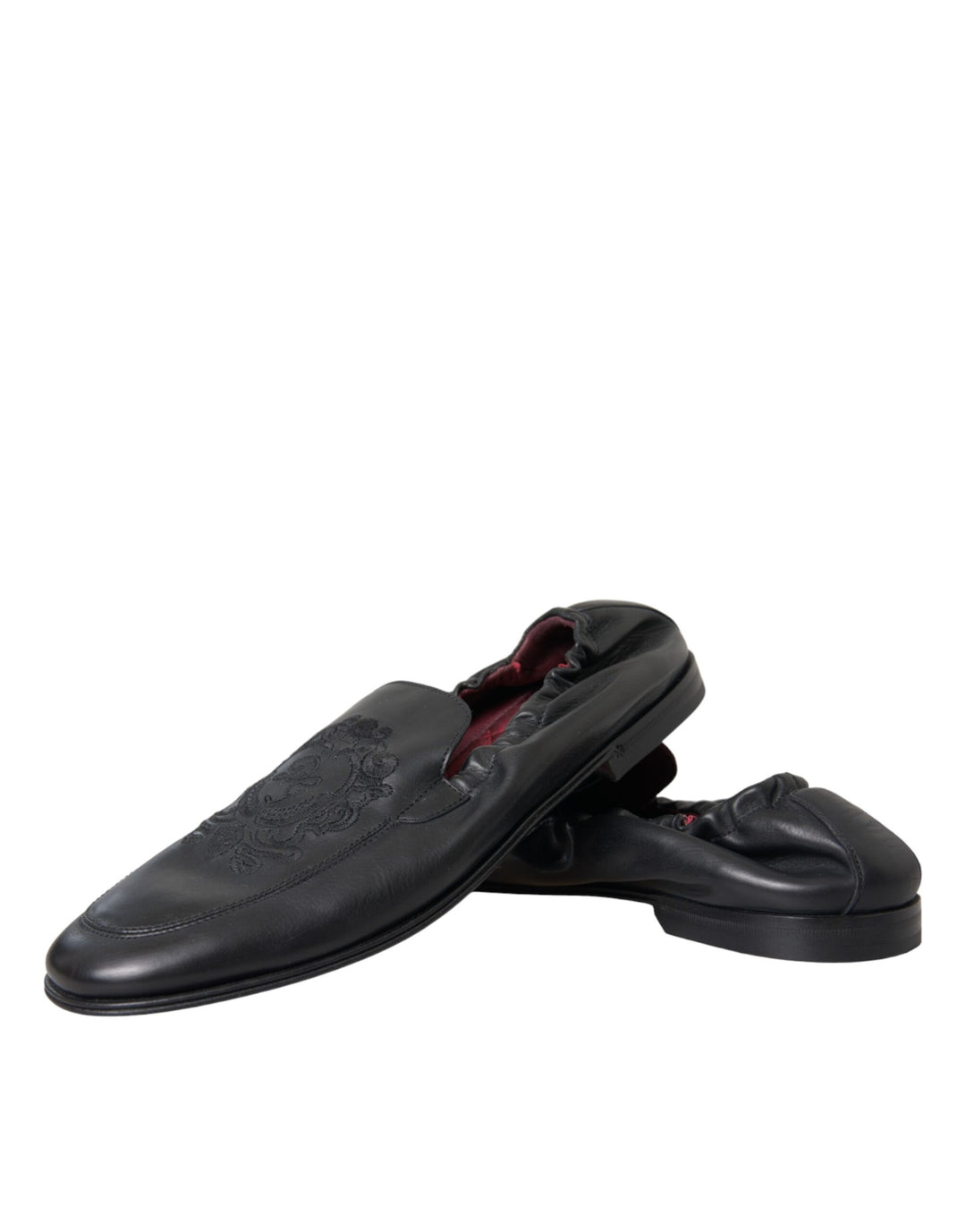 Dolce & Gabbana Black Logo Embroidered Leather Loafer Men Dress Shoes by Dolce & Gabbana outlet now on sale