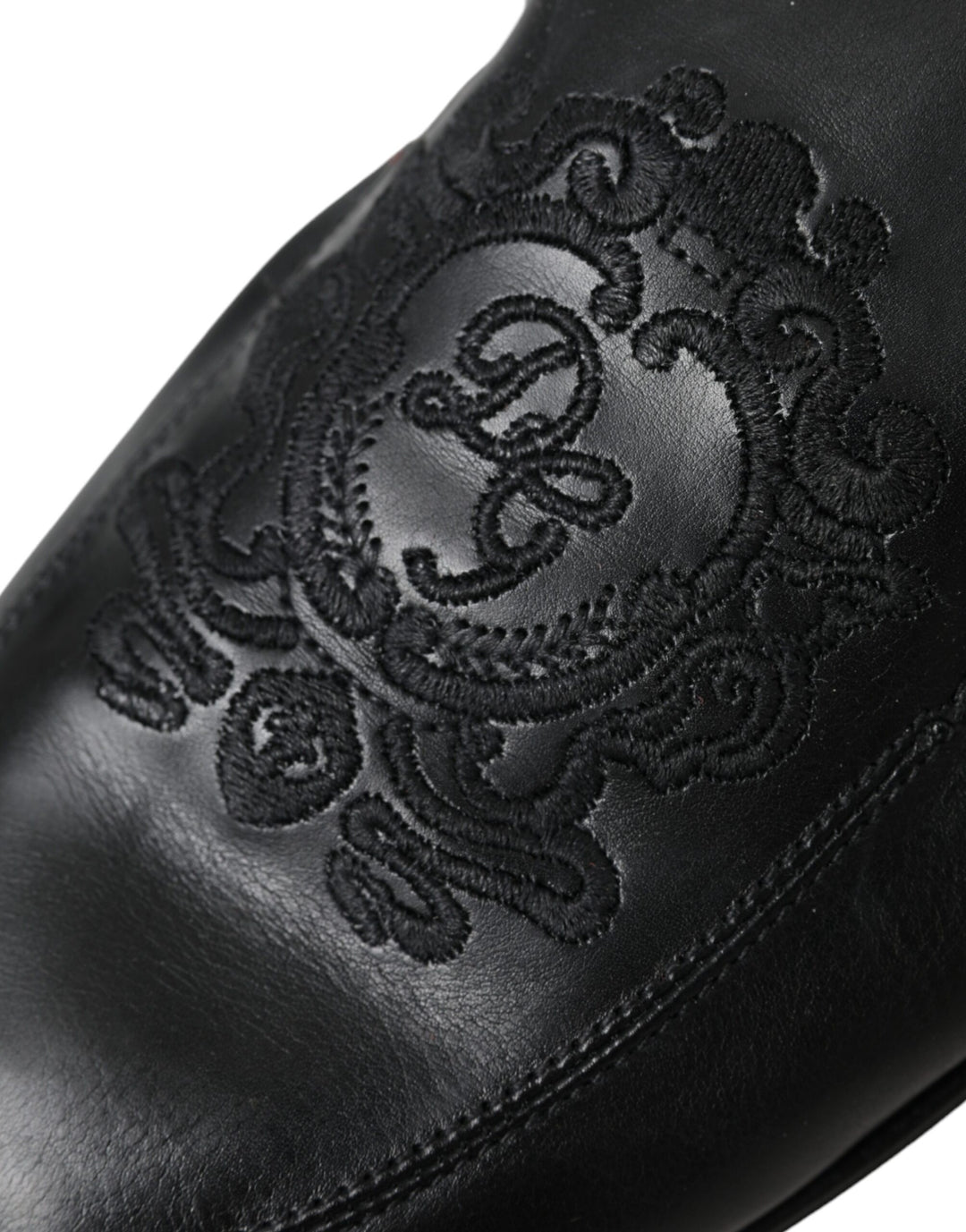 Dolce & Gabbana Black Logo Embroidered Leather Loafer Men Dress Shoes by Dolce & Gabbana outlet now on sale