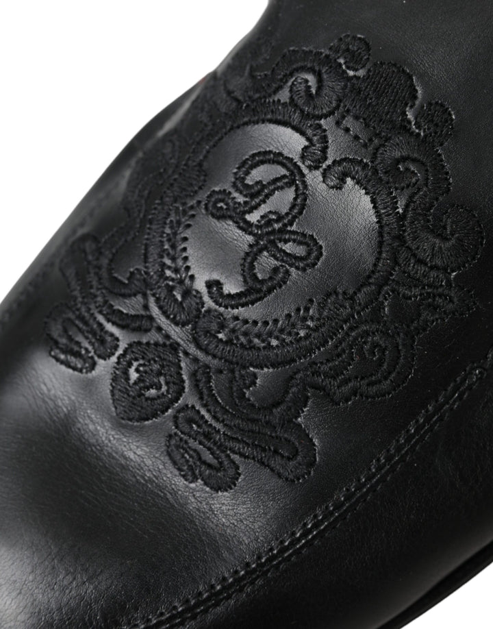 Dolce & Gabbana Black Logo Embroidered Leather Loafer Men Dress Shoes by Dolce & Gabbana outlet now on sale