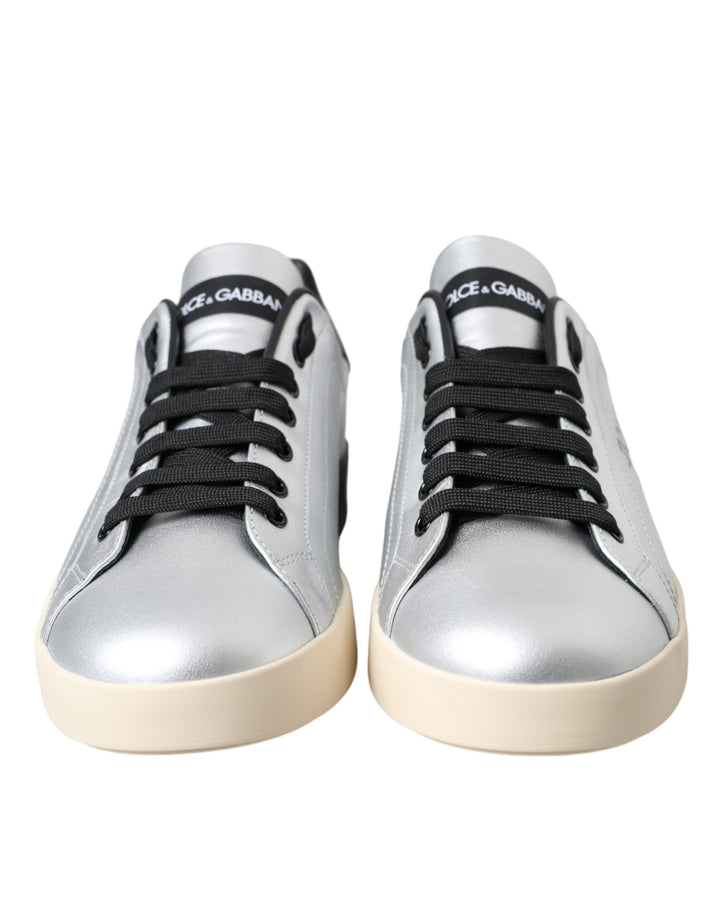 Dolce &amp; Gabbana Silver Portofino Calf Leather Sneakers Men Shoes by Dolce &amp; Gabbana outlet now on sale