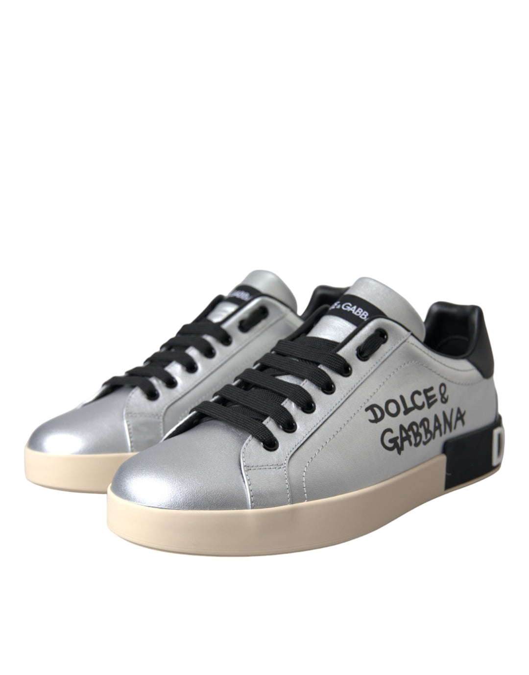 Dolce &amp; Gabbana Sample Sale Dolce &amp; Gabbana Silver Portofino Calf Leather Sneakers Men Shoes - | Designer outlet