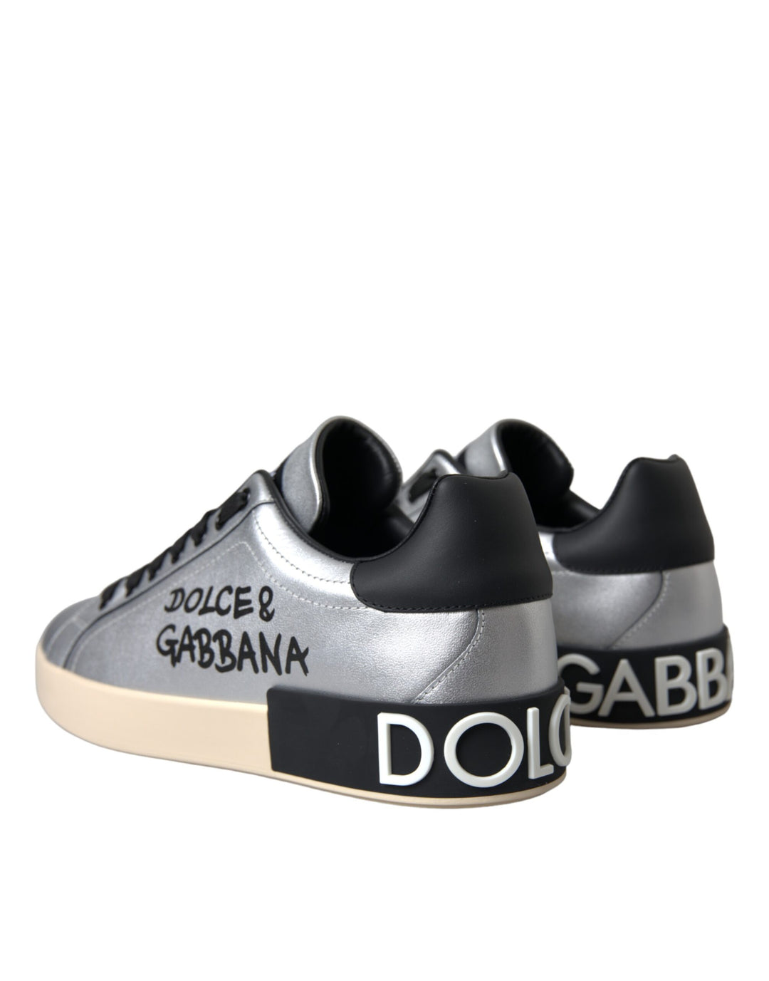 Dolce &amp; Gabbana Sample Sale Dolce &amp; Gabbana Silver Portofino Calf Leather Sneakers Men Shoes - | Designer outlet