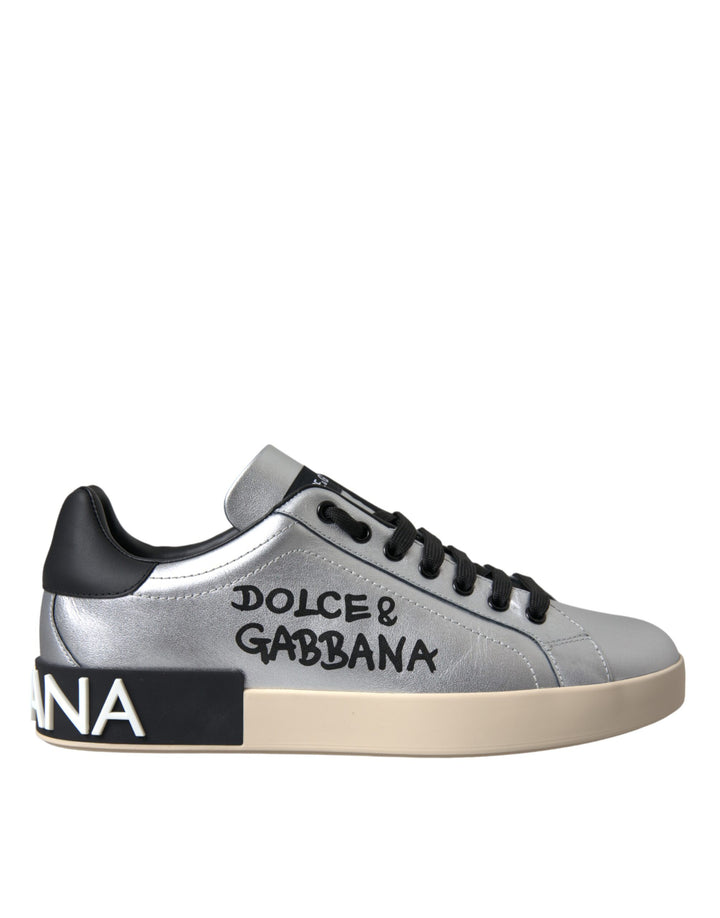 Dolce &amp; Gabbana Sample Sale Dolce &amp; Gabbana Silver Portofino Calf Leather Sneakers Men Shoes - | Designer outlet