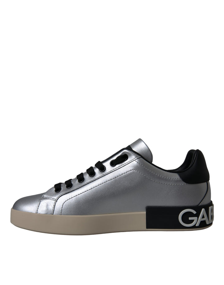 Dolce &amp; Gabbana Sample Sale Dolce &amp; Gabbana Silver Portofino Calf Leather Sneakers Men Shoes - | Designer outlet