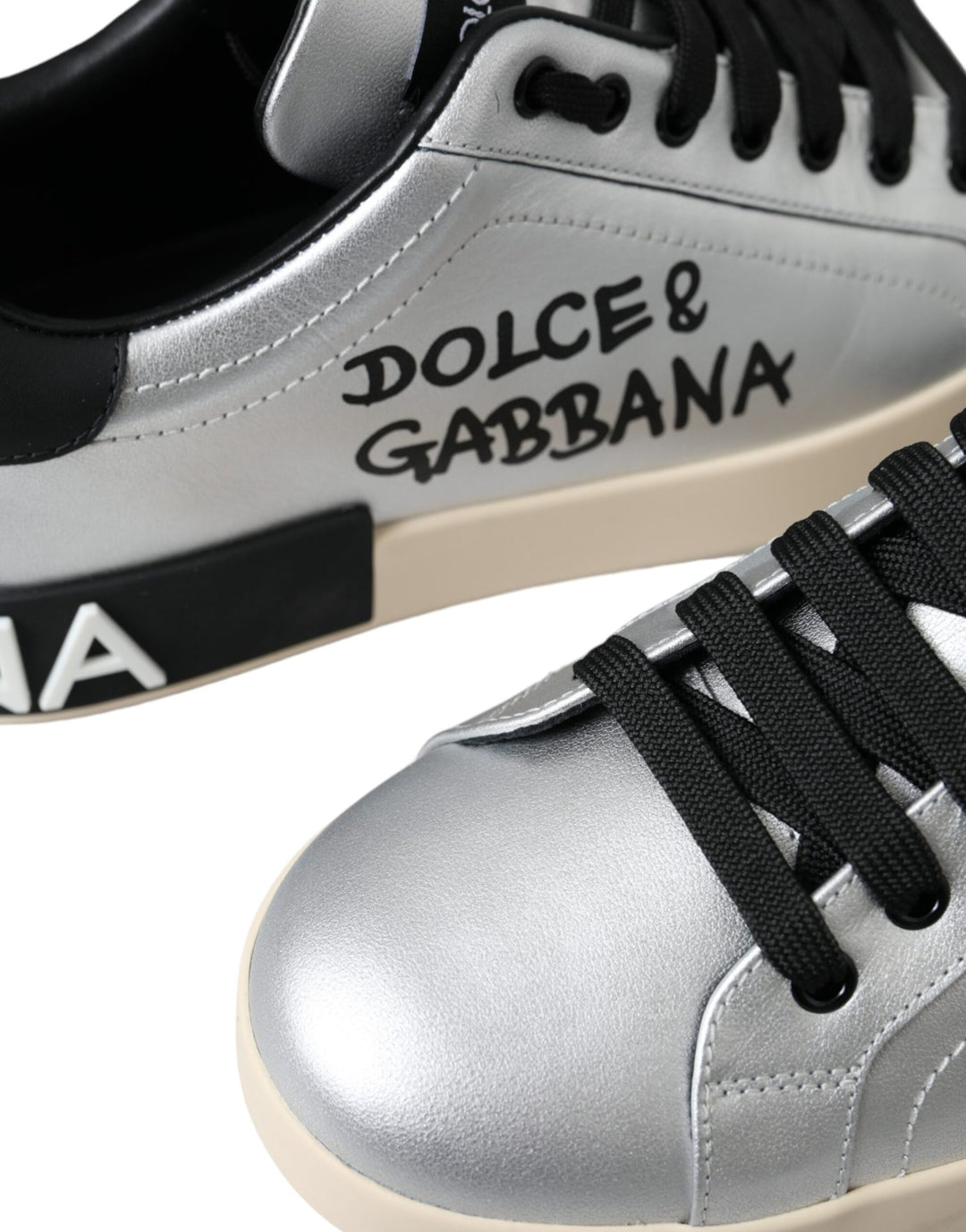 Dolce &amp; Gabbana Sample Sale Dolce &amp; Gabbana Silver Portofino Calf Leather Sneakers Men Shoes - | Designer outlet