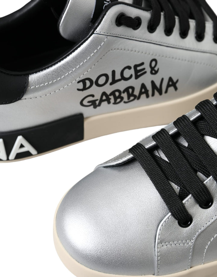 Dolce &amp; Gabbana Sample Sale Dolce &amp; Gabbana Silver Portofino Calf Leather Sneakers Men Shoes - | Designer outlet
