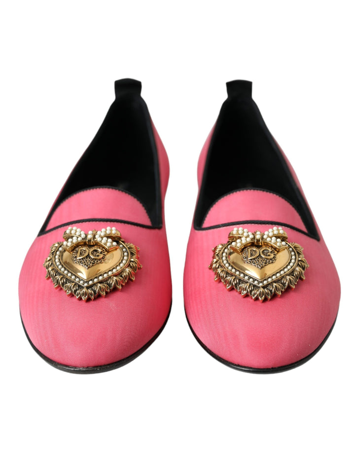 Dolce & Gabbana Pink Velvet Slip On Loafers Flats Shoes