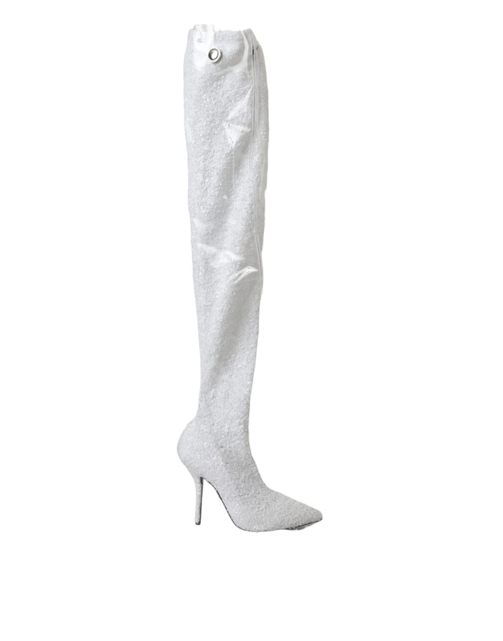 Dolce & Gabbana White Heels Stiletto Knee High Boots Shoes