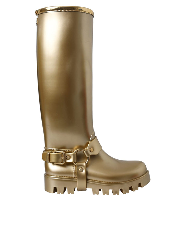 Dolce & Gabbana Metallic Gold Rubber PVC Rain Boots Shoes