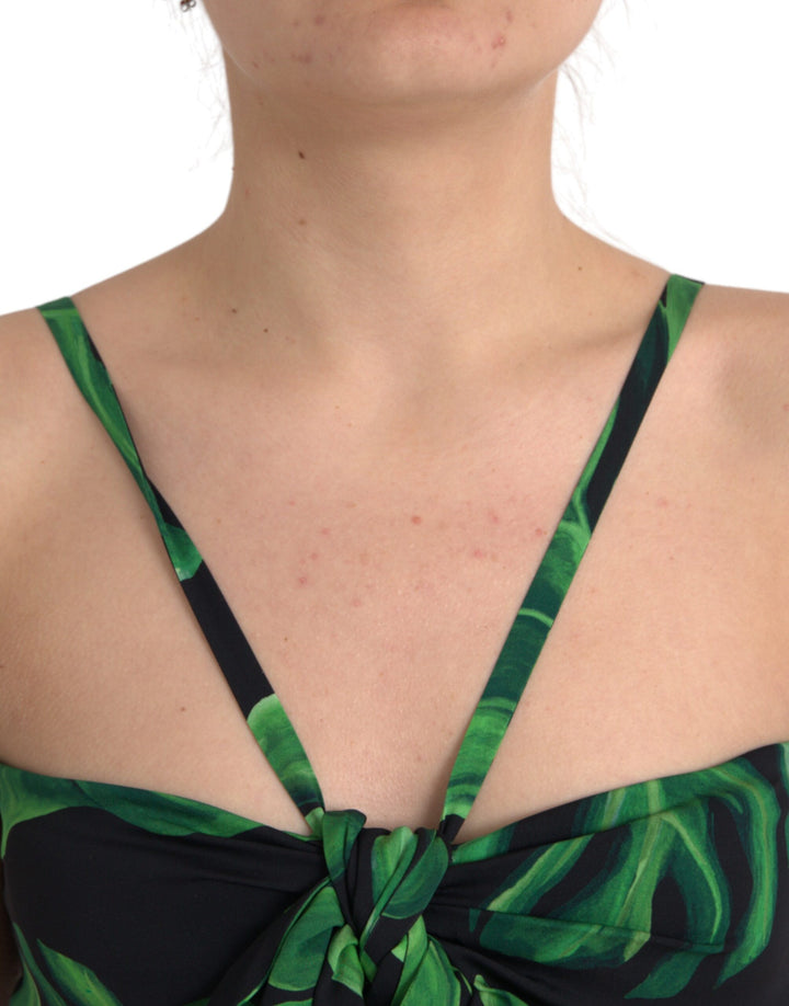 Dolce &amp; Gabbana Sample Sale Dolce &amp; Gabbana Black Green Leaf Silk Halter Cropped Top - | Designer outlet