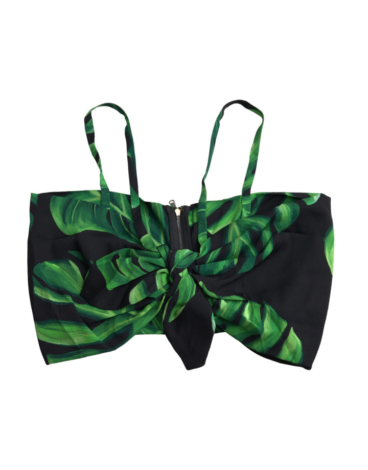 Dolce &amp; Gabbana Sample Sale Dolce &amp; Gabbana Black Green Leaf Silk Halter Cropped Top - | Designer outlet