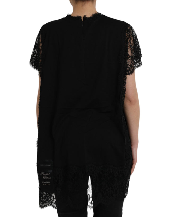 Dolce &amp; Gabbana Sample Sale Dolce &amp; Gabbana Black Sacred Heart Print Cotton Lace T-shirt - | Designer outlet