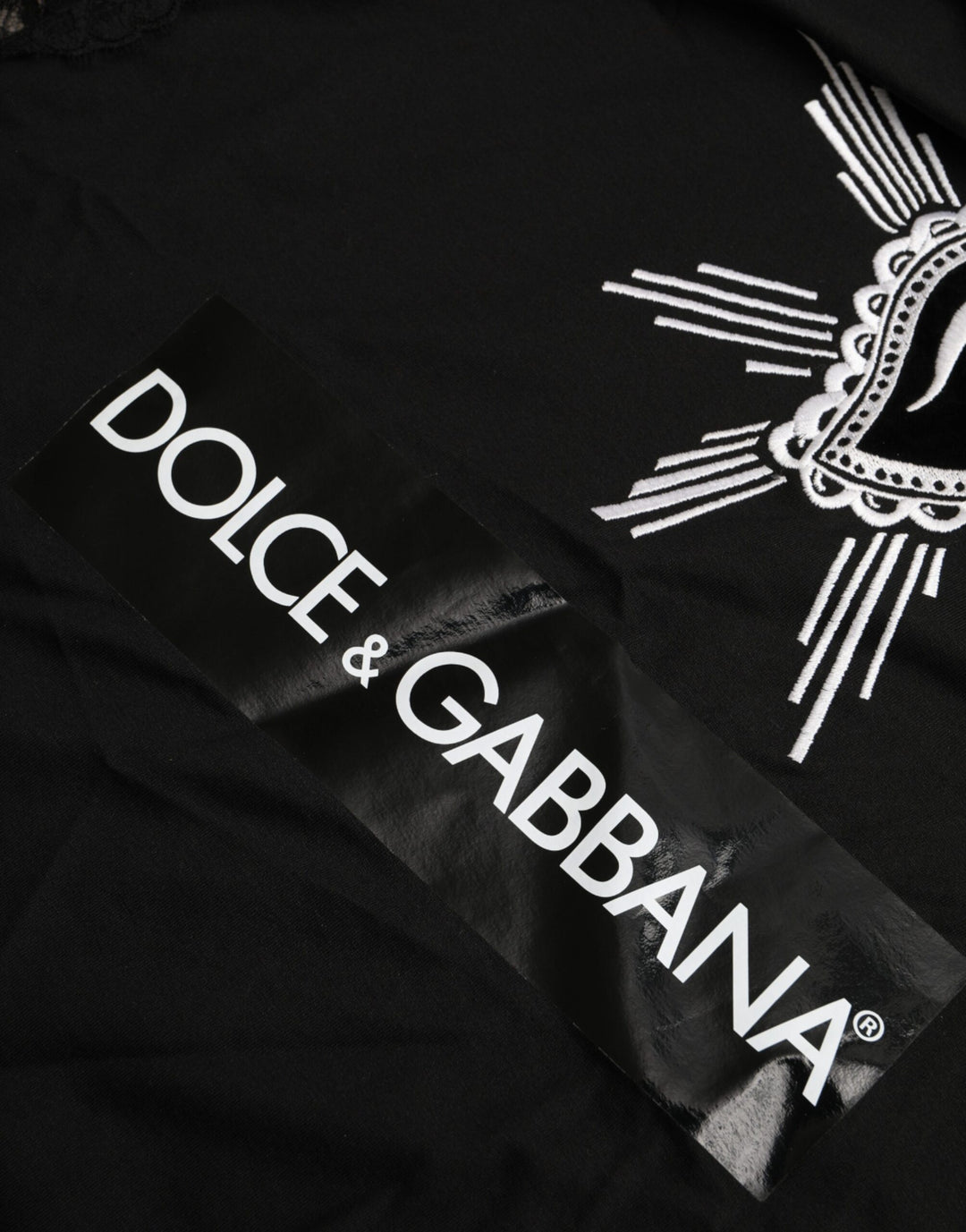 Dolce &amp; Gabbana Sample Sale Dolce &amp; Gabbana Black Sacred Heart Print Cotton Lace T-shirt - | Designer outlet