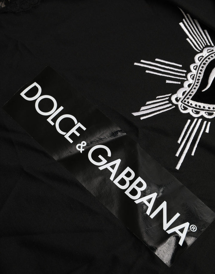 Dolce &amp; Gabbana Sample Sale Dolce &amp; Gabbana Black Sacred Heart Print Cotton Lace T-shirt - | Designer outlet