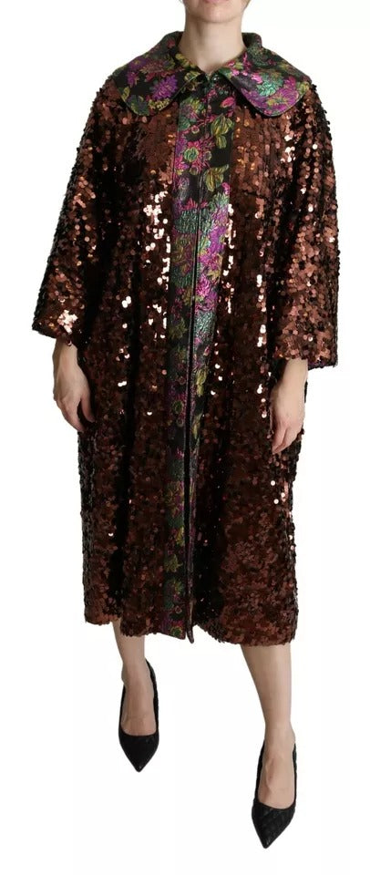 Dolce & Gabbana - Dolce & Gabbana Multicolor Sequined Long Coat Jaquard Jacket - JKT2699 - 40 - Ask Me Wear